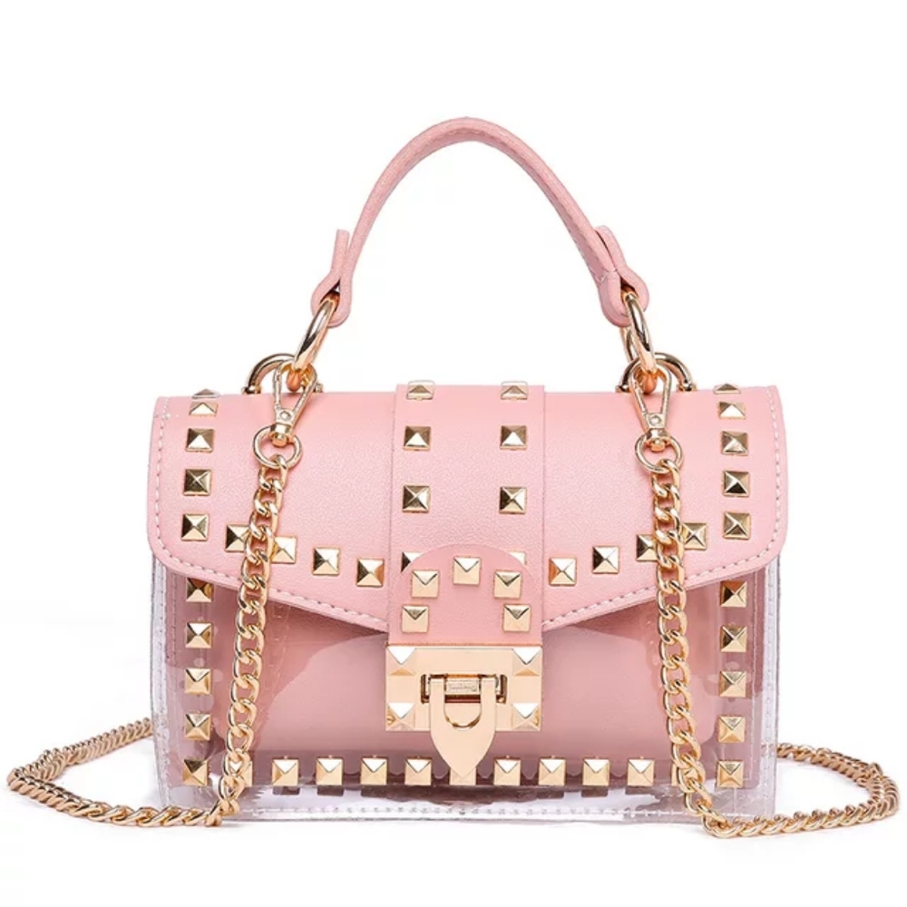 Transparent studded cross body bag